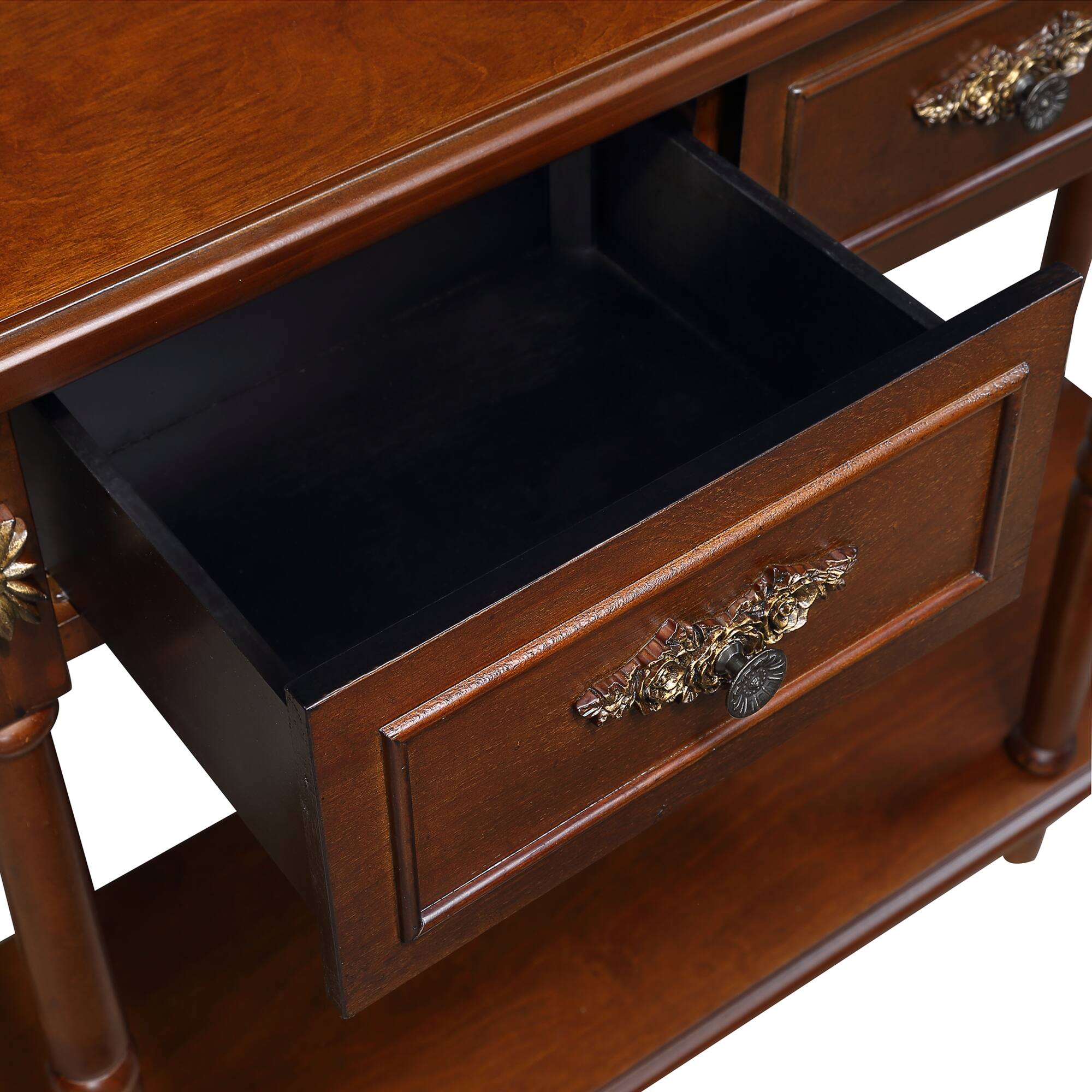 Alt View 8. GOODSILO - Retro Curved Wood Console Table with Open Shelf and Drawers Half Moon Sofa Table Solid Wood Entry Table - Cherry.