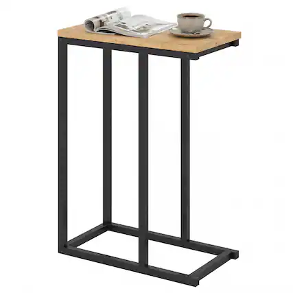 Front. Gymax - Gymax C-shaped End Table w/Adjustable Foot Pads Small Snack Table for Living Room Gray Oak - Grey.