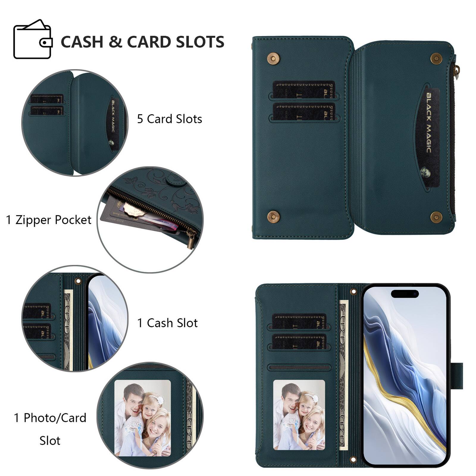CASH & CARD SLOTS

- 5 Card Slots
- 1 Zipper Pocket
- 1 Cash Slot
- 1 Photo/Card Slot