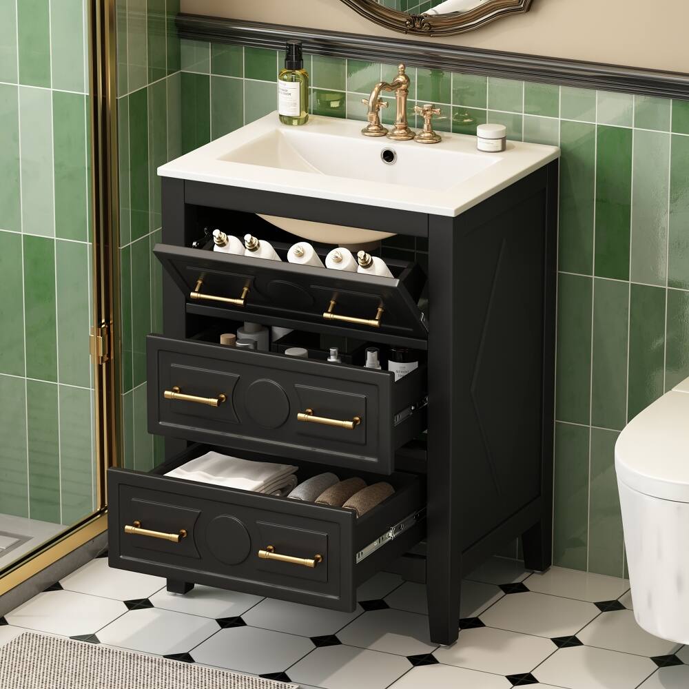 Angle. Loheer - Loheer 24 inch bathroom vanity with sink Black Freestanding - Black.