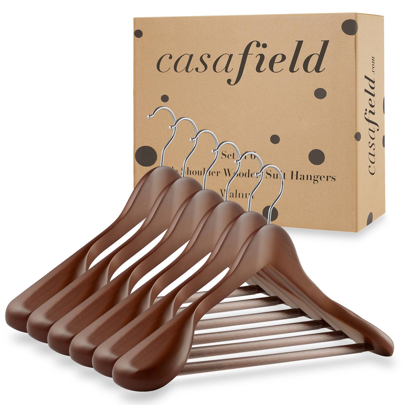casafield.com  
casafield  
Set of 6  
Houleier Wooden Suit Hangers  
Valnut