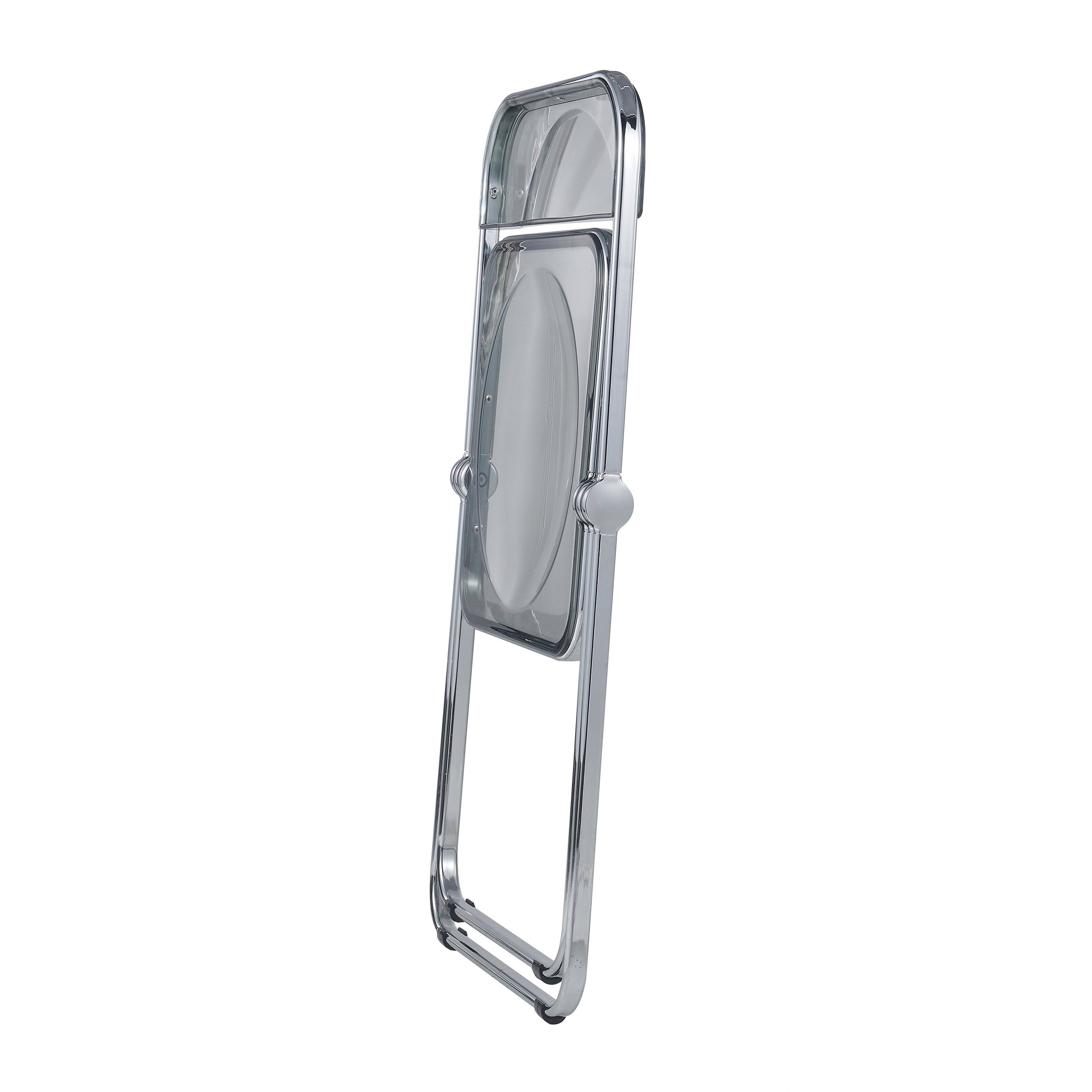 Alt View 4. LeisureMod - Lawrence Modern Clear Acrylic Folding Chair with Chrome Steel Frame, Fully Assembled Portable Dining Seat - Transparent Black.