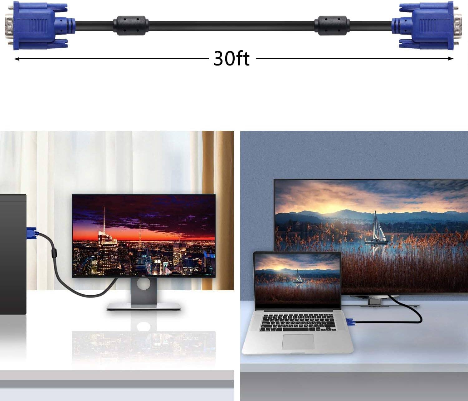 Alt View 3. Core Tech - VGA to VGA Monitor Cable with Dual Ferrite Cores - 30 ft - Blue.