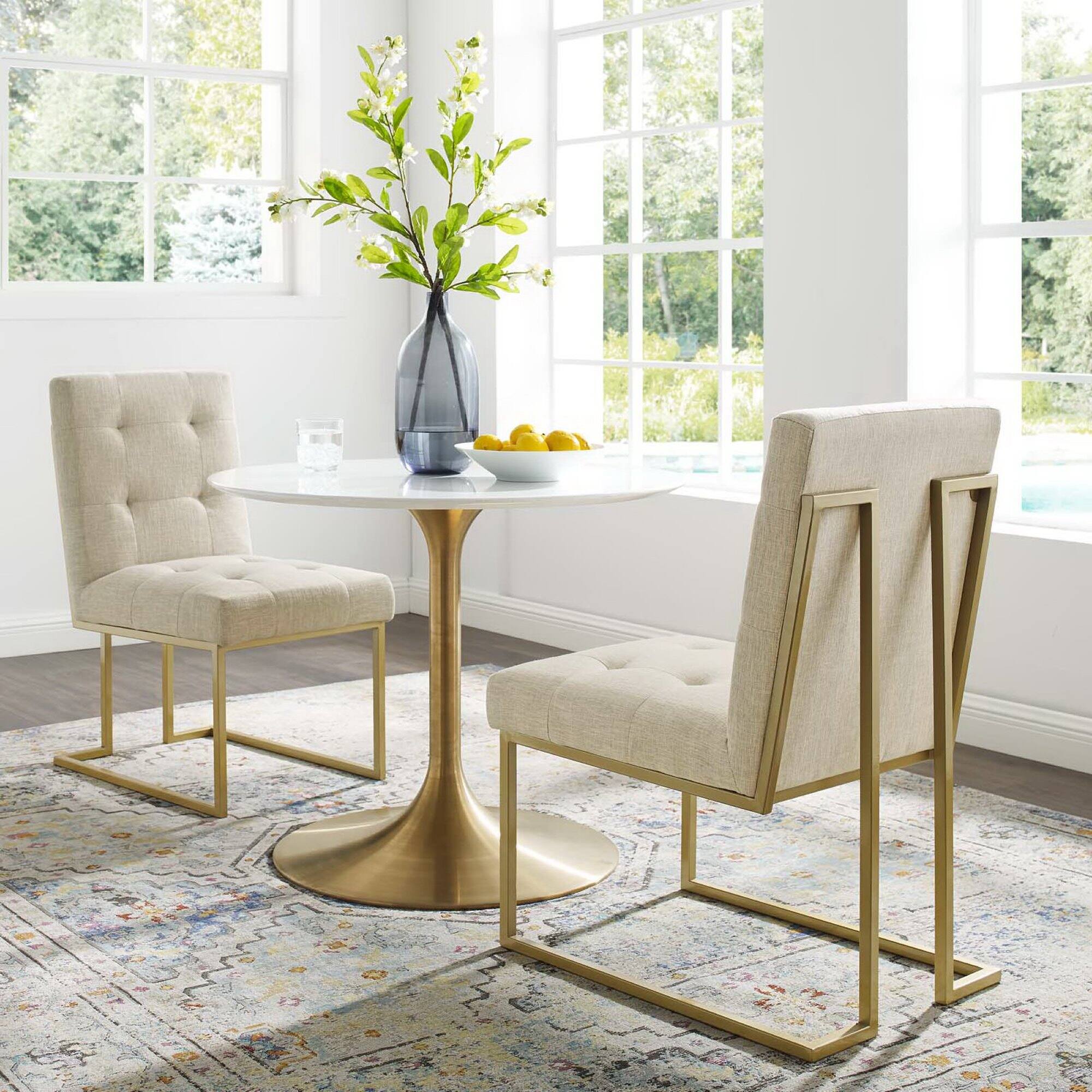 Back. Modway - Privy Gold Stainless Steel Upholstered Fabric Dining Accent Chair Set of 2 by Modway - Oatmeal.