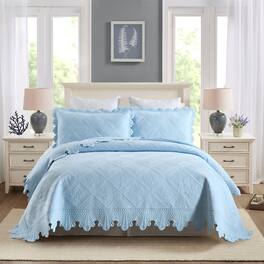 MarCielo - 3 Piece 100% Cotton Oversized Bedspread Lightweight Quilt Bedspread Set - Light Blue