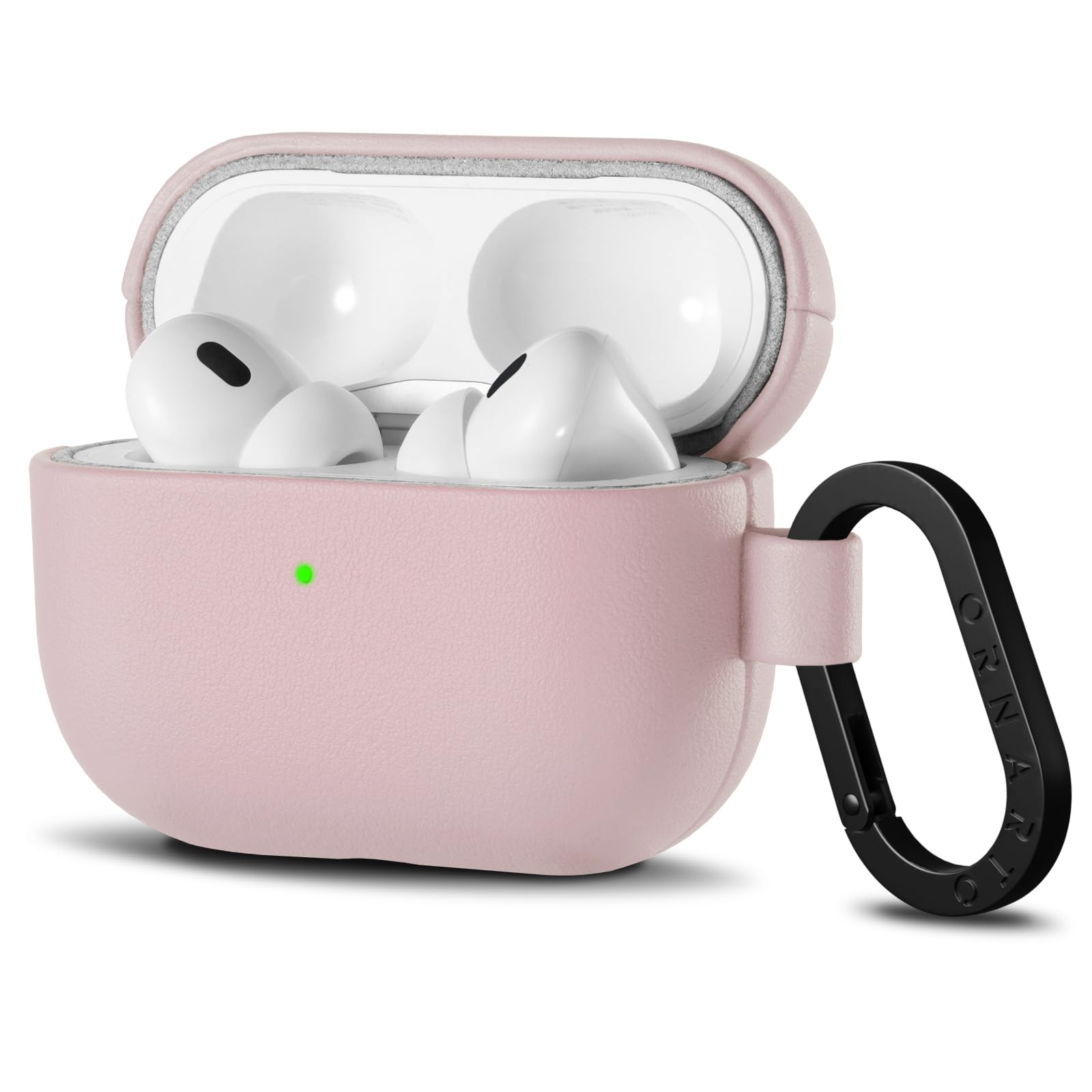 Ornarto - Designed for AirPods Pro Case 2nd/1st Generation (2022/2019), Leather Protective Cover with Carabiner - Wisp Pink