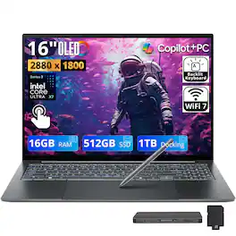 Acer - Upgraded - Swift Go 16 AI 16" 3K Touch Laptop,Intel Ultra X7 358H,16GB RAM,512GB SSD+1TB Dock,Backlit,Stylus Pen,Win 11 - Gray
