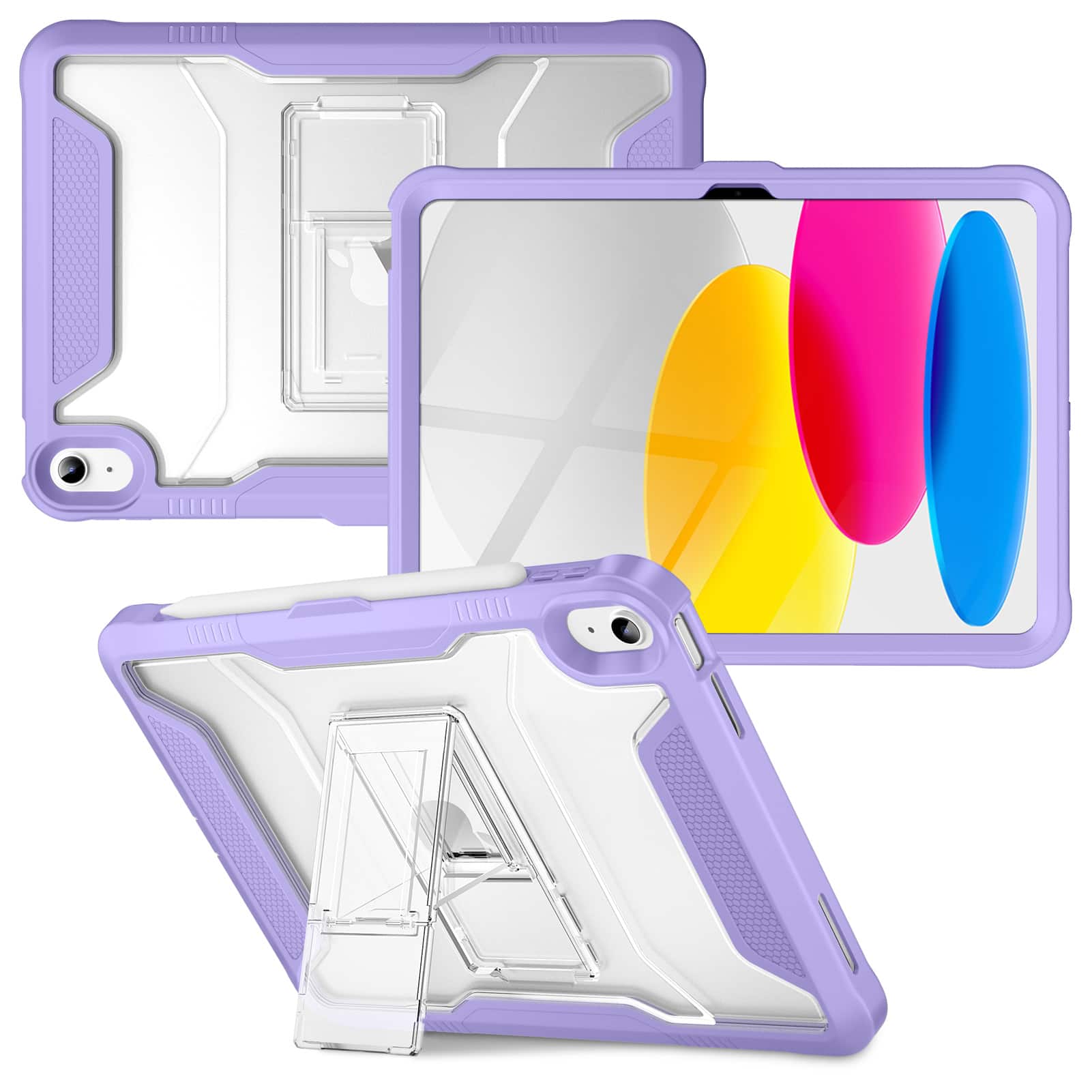 Front. VIKESI - for iPad 10th Generation Kickstand Protective Case 2022,iPad 10.9 Inch Shockproof Cover with Matte Frosted Back - Light Purple.