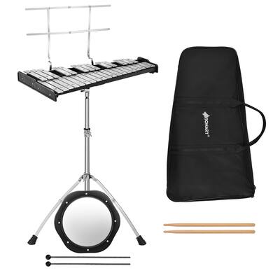 Front. Costway - Costway 32 Note Glockenspiel xylophone Percussion Bell Kit w/ Adjustable Stand - Black,Silver.