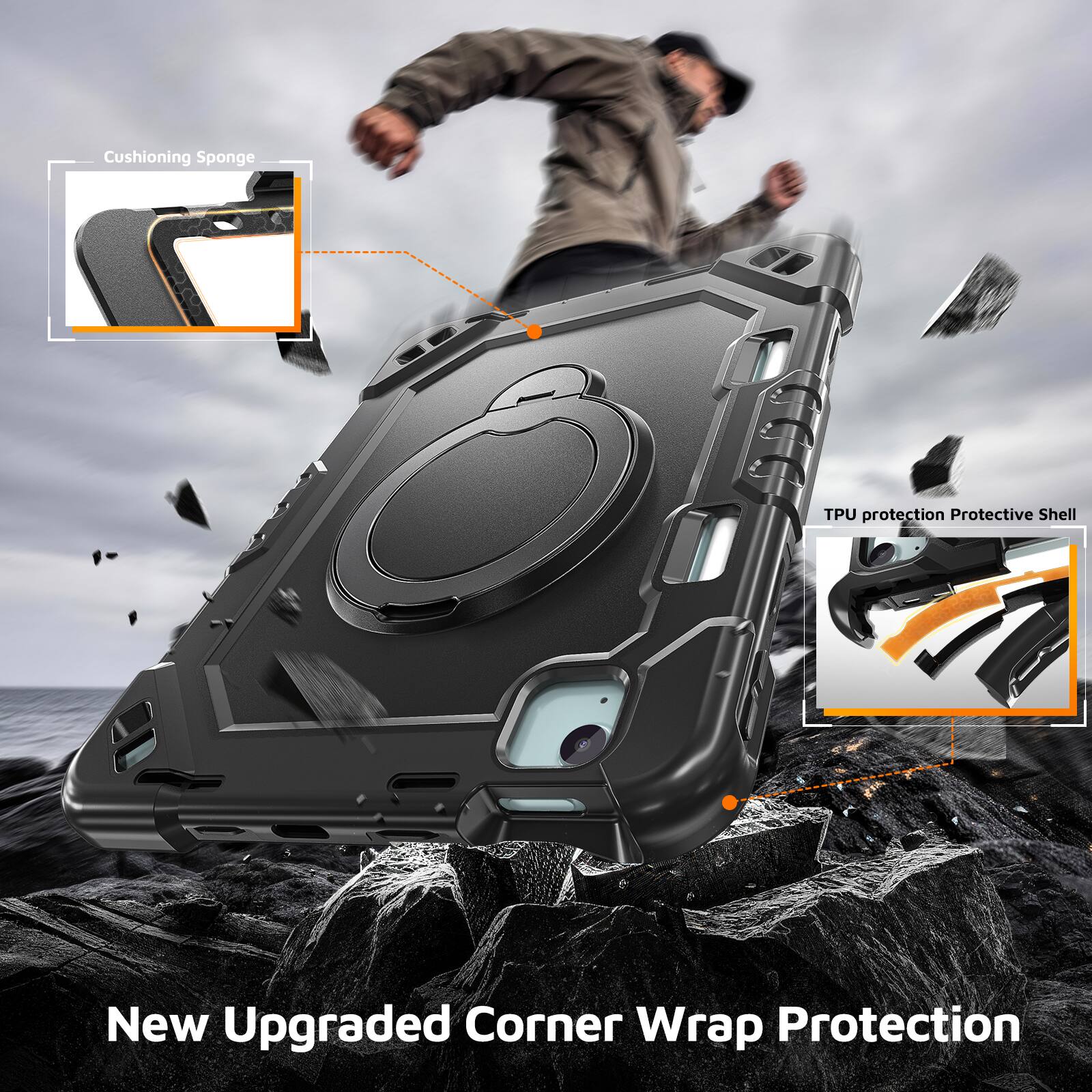 Cushioning Sponge  
TPU protection Protective Shell  
New Upgraded Corner Wrap Protection