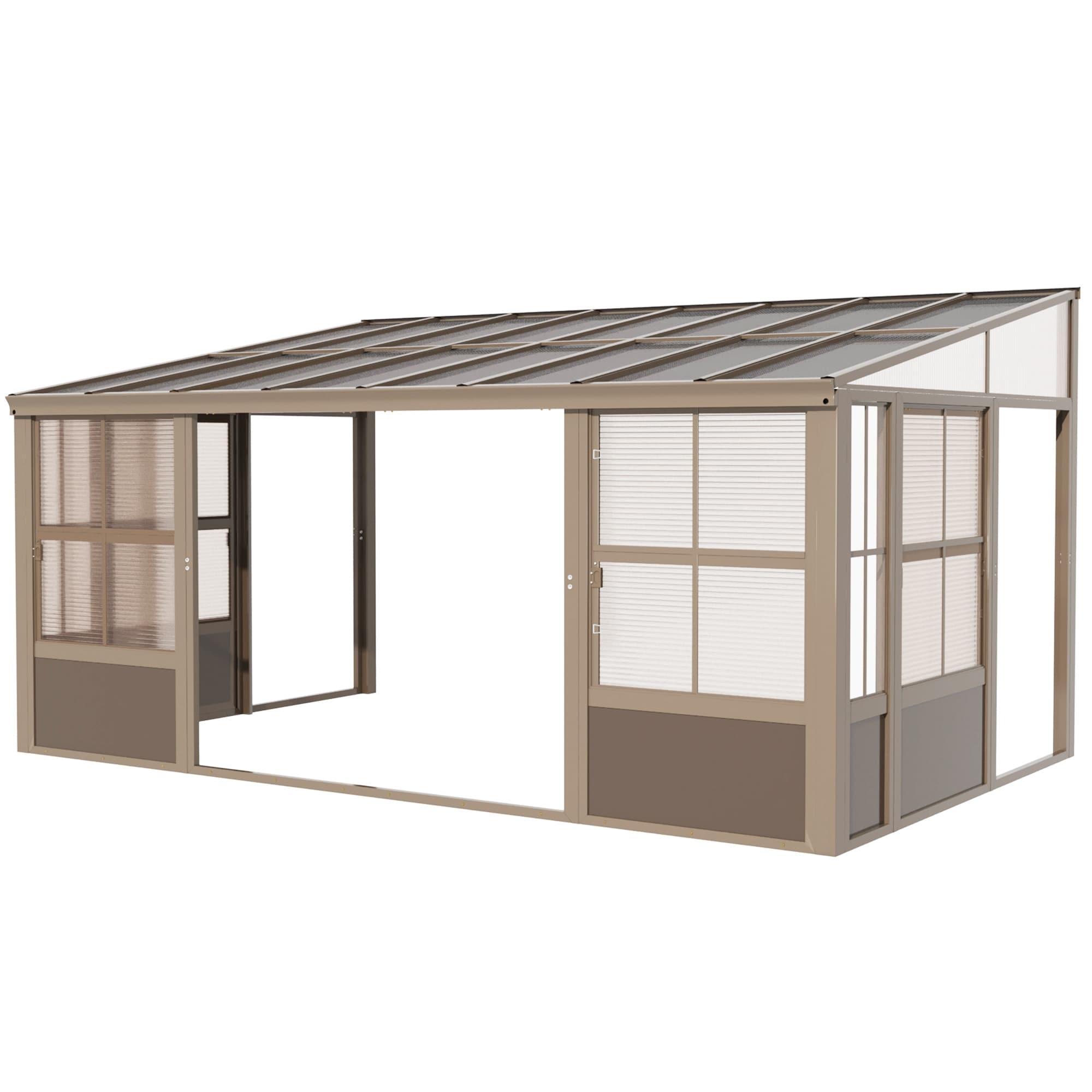 Alt View 5. U-HOMY - 10' x 16' Wall Mounted Sunroom with Sliding Door & Gutter, All-Season Aluminum Gazebo Solarium for Patio - Warm Brown.