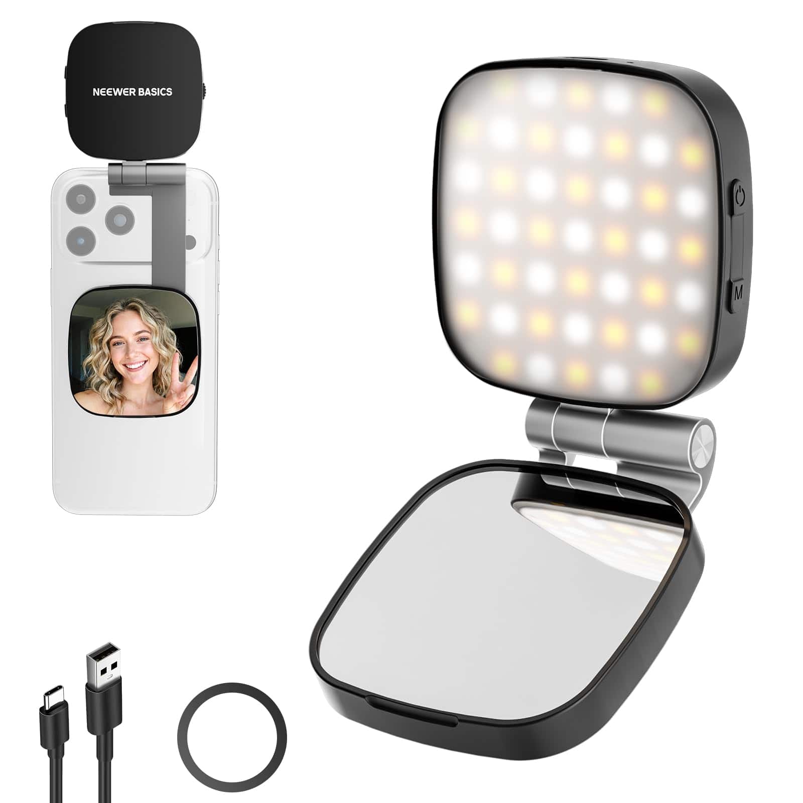 Neewer - MagSafe Selfie Light for iPhone - Bi-Color LED with Mirror for Vlog, Makeup & Video Calls