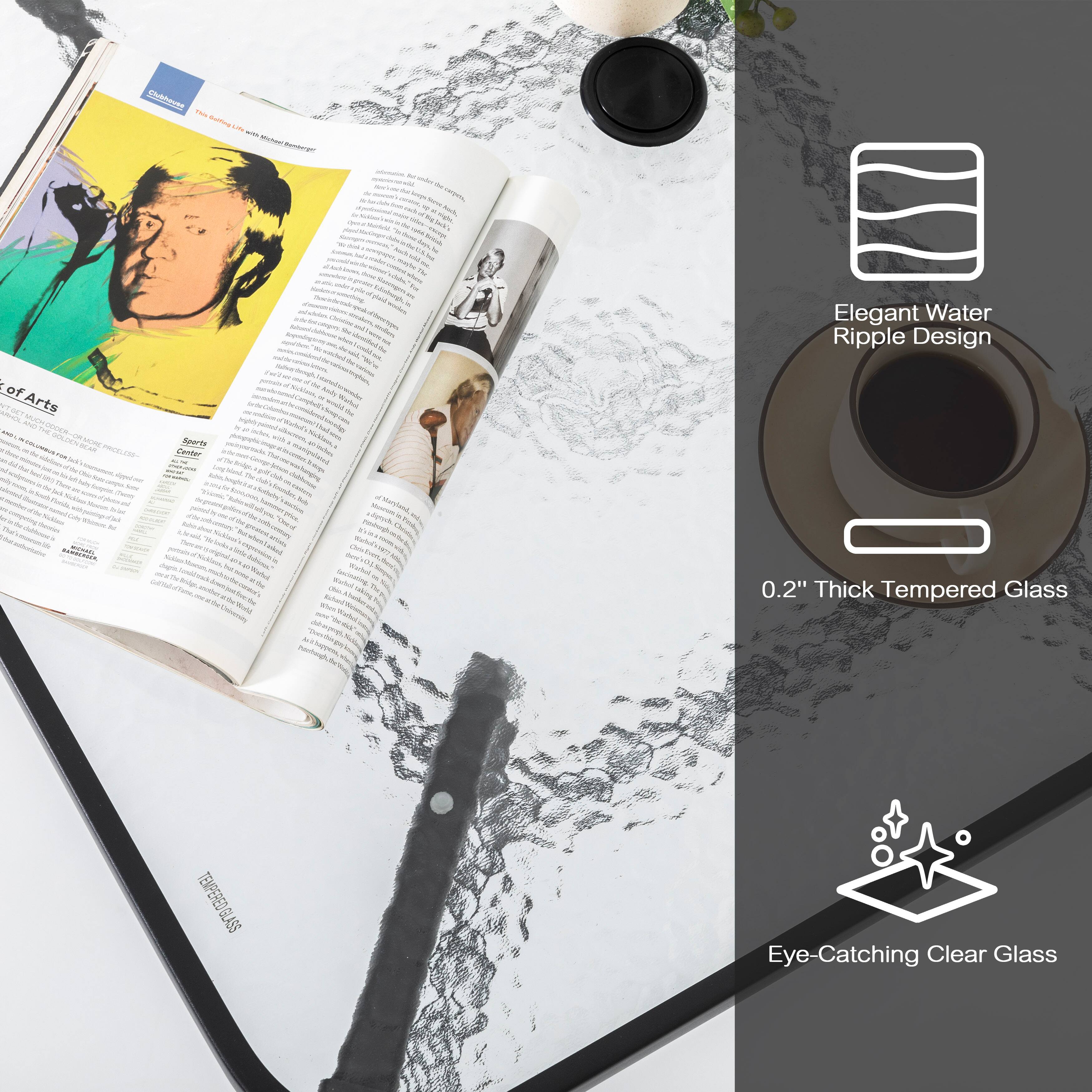 Elegant Water Ripple Design

0.2" Thick Tempered Glass

Eye-Catching Clear Glass