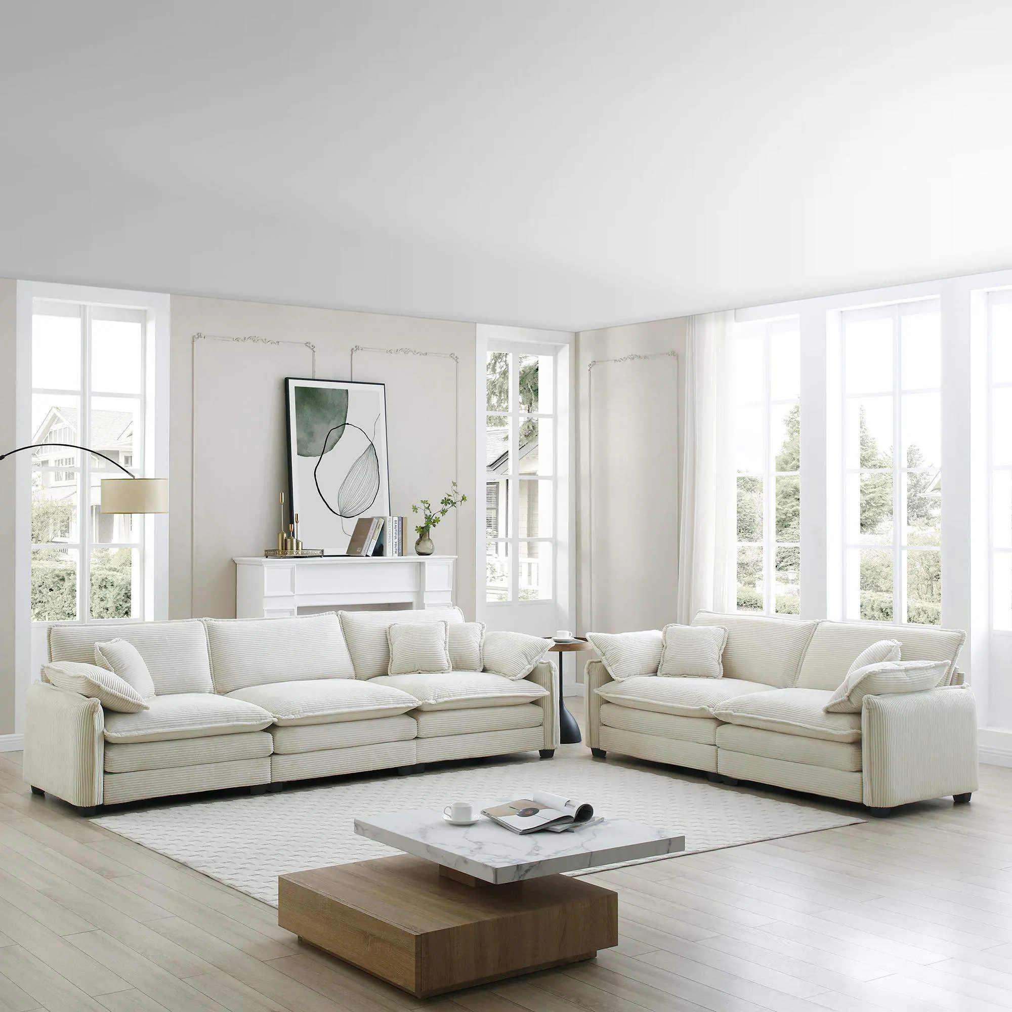 Left. LOVMOR - Family sofa set Deep Seat Sofa Warm Sofa for Home Cinema and Living Room One 2Seater Sofa and One 3Seater SofaBeige - Beige.