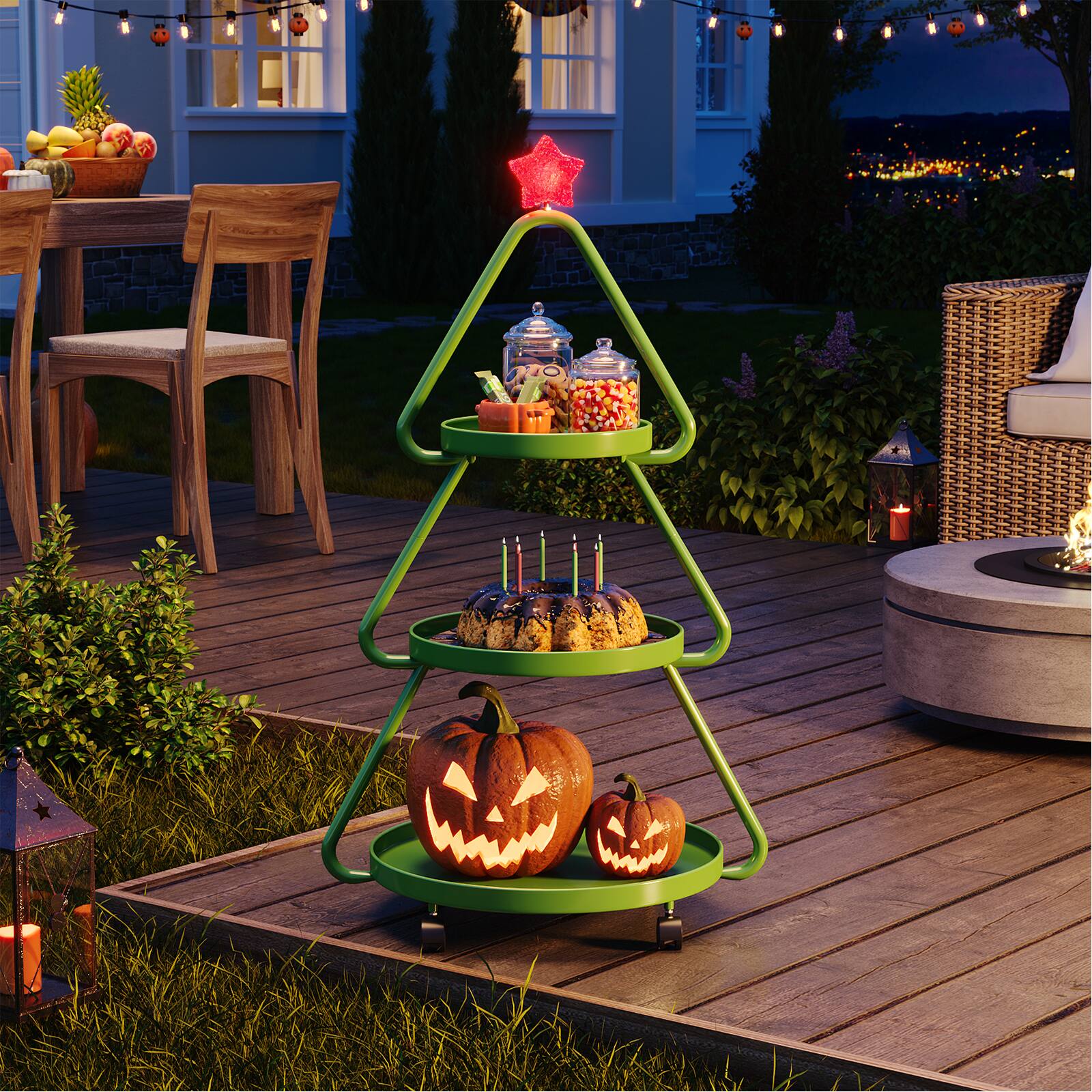 Alt View 2. Pinmoco - Christmas Tree Metal Storage Rack, Modern Sofa Side Table, Snack Rack for Party Holiday Festival - Green.