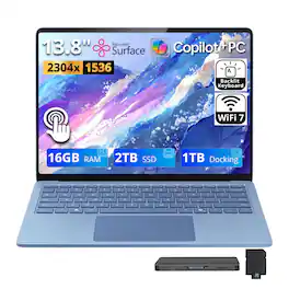 Microsoft - Upgraded - Surface 7 13.8" 2K Touch Laptop,Snapdragon X Plus,16GB RAM,2TB SSD+1TB Dock Set,Backlit,WiFi7,Win11 - Sapphire