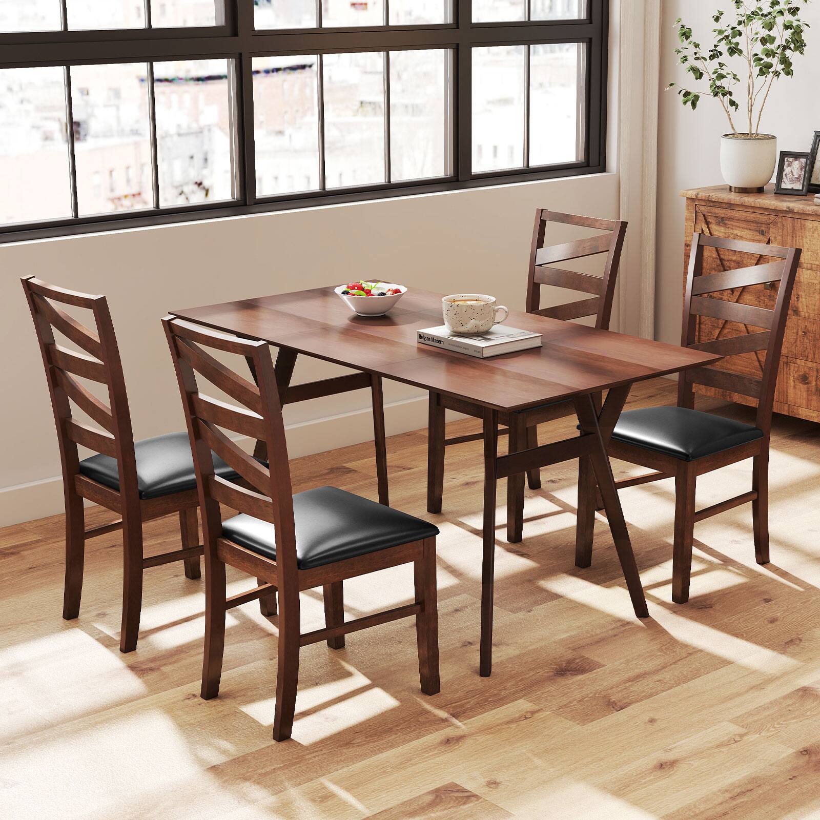 Alt View 3. Gymax - Gymax Dining Chairs Set of 4 Rubber Wood Legs Faux Leather Upholstered Seat Armless - Brown.