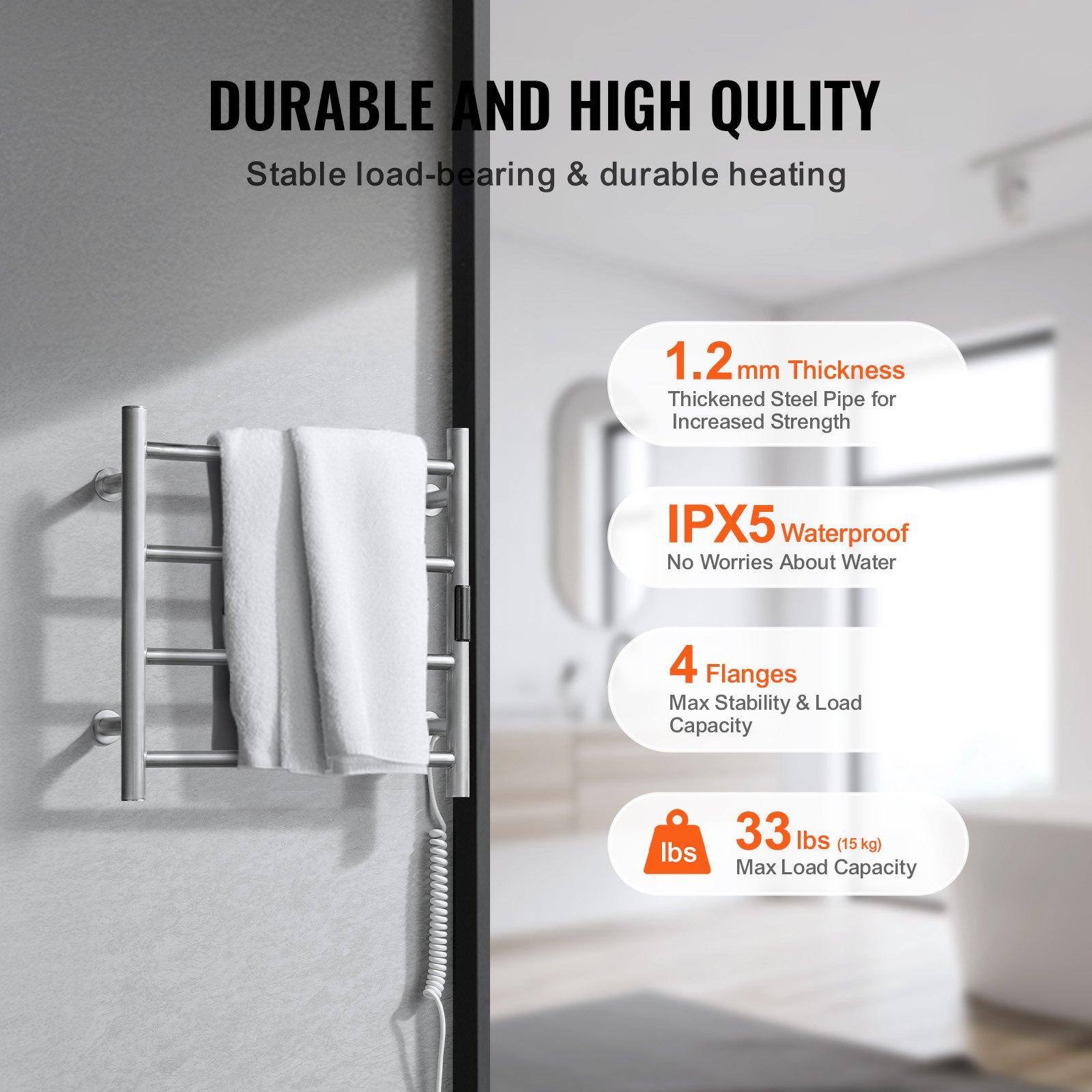 DURABLE AND HIGH QUALITY  
Stable load-bearing & durable heating  

1.2 mm Thickness  
Thickened Steel Pipe for Increased Strength  

IPX5 Waterproof  
No Worries About Water  

4 Flanges  
Max Stability & Load Capacity  

33 lbs (15 kg)  
Max Load Capacity