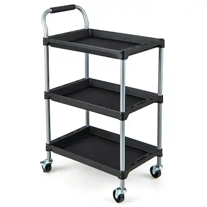 Front. Costway - Costway 3 Layer Utility Rolling Tool Cart with Lockable Universal Wheels Ergonomic Handle - Black.