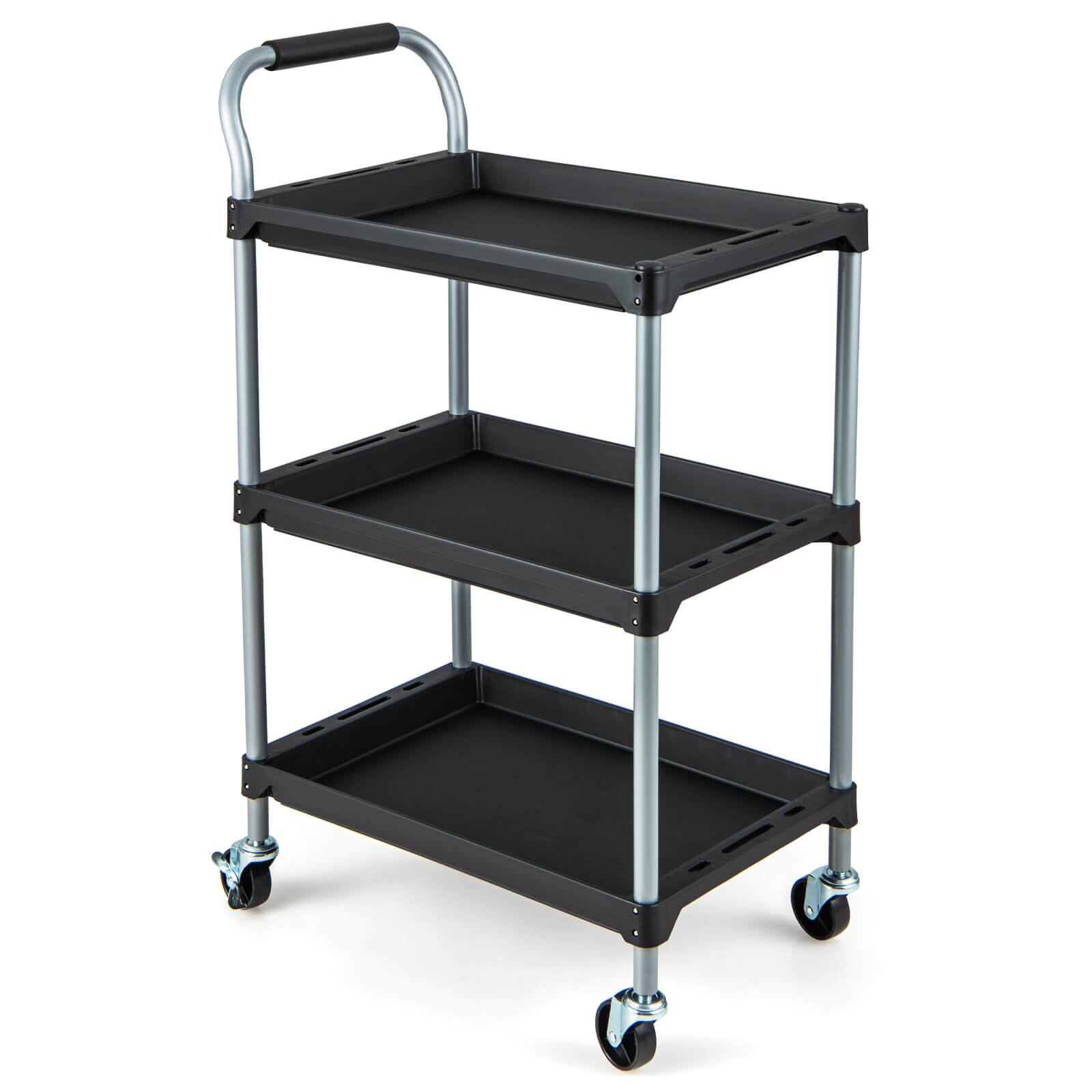 Front. Costway - Costway 3 Layer Utility Rolling Tool Cart with Lockable Universal Wheels Ergonomic Handle - Black.