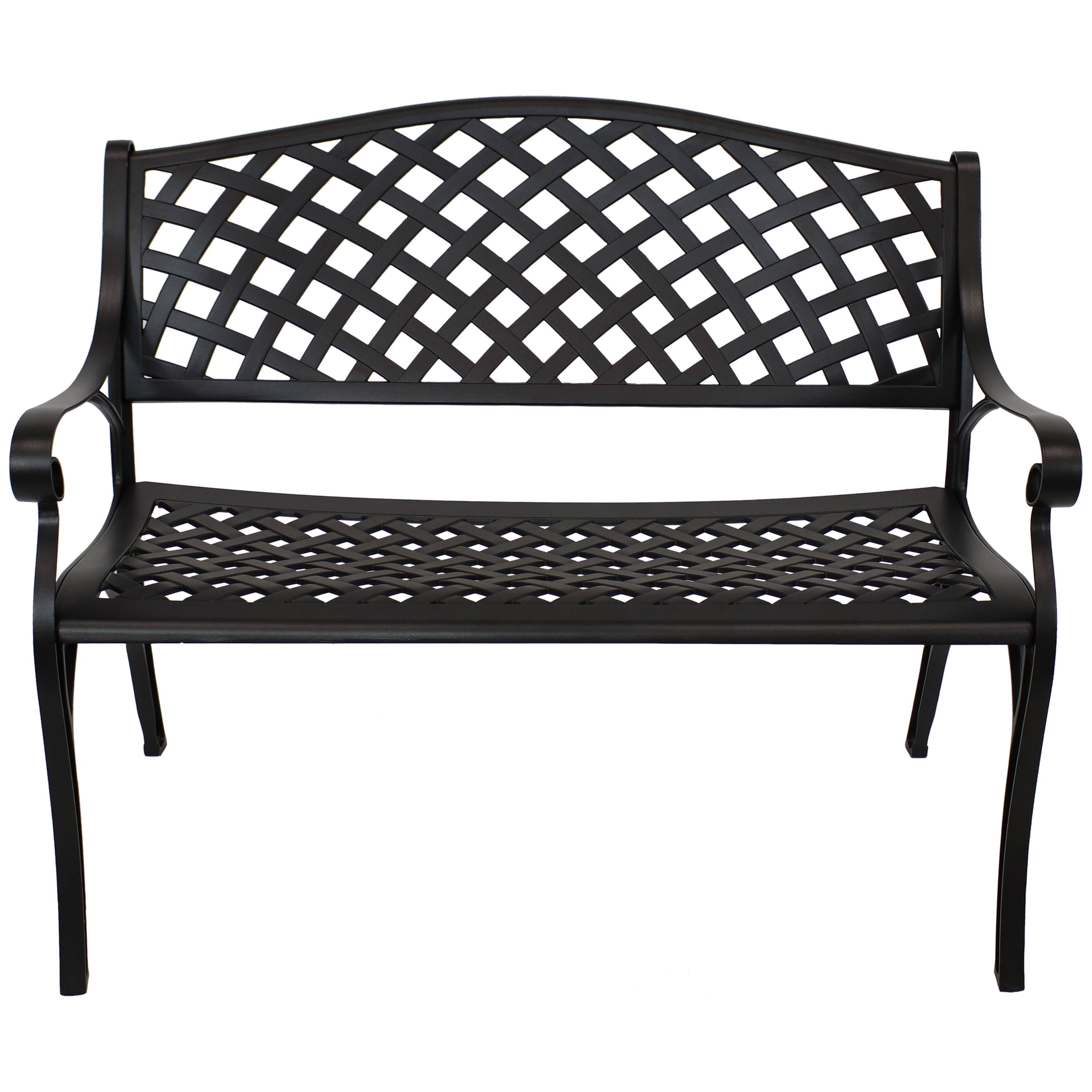 Alt View 10. Sunnydaze - 2-Person Checkered Cast Aluminum Outdoor Garden Bench - Black.