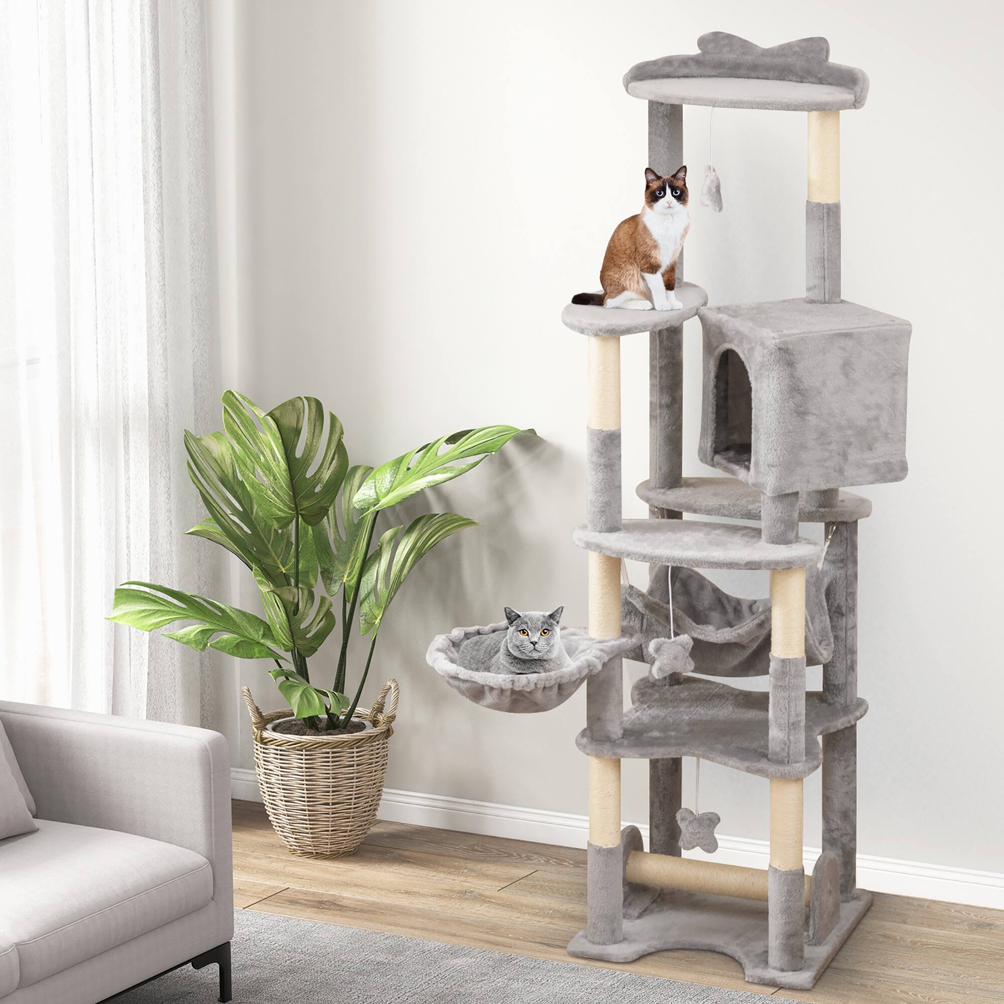 Alt View 1. Gymax - Gymax 69'' Tall Cat Tree w/ Top Perch Cozy Condo Basket Bed Hammock Basket Bed Indoor.