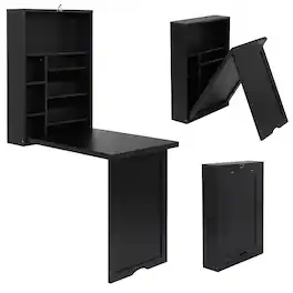 Gymax - Wall Mounted Fold-Out Convertible Floating Desk Space Saver Writing Table - Black