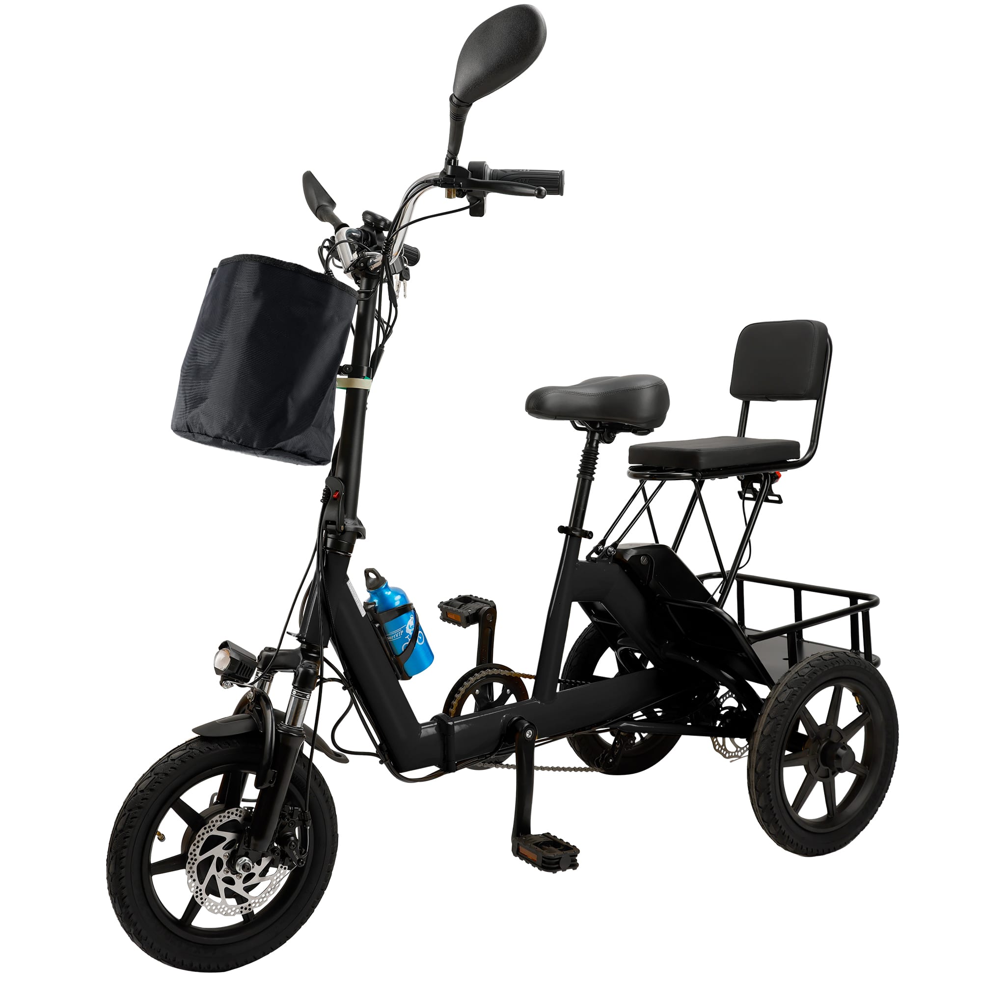 Topteng - ​​350W 48V 10.4Ah Folding Electric Trike for Adults - 3 Modes, 13MPH, 28 Miles to 43 Miles Range, 396lbs - Black