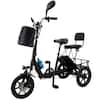 Front. Topteng - 350W 48V Folding Electric Tricycle,3 Modes&3-Speed Trike with Basket,28 to 43 miles range,13MPH,3-Wheel E-Bike for Adult - Black.