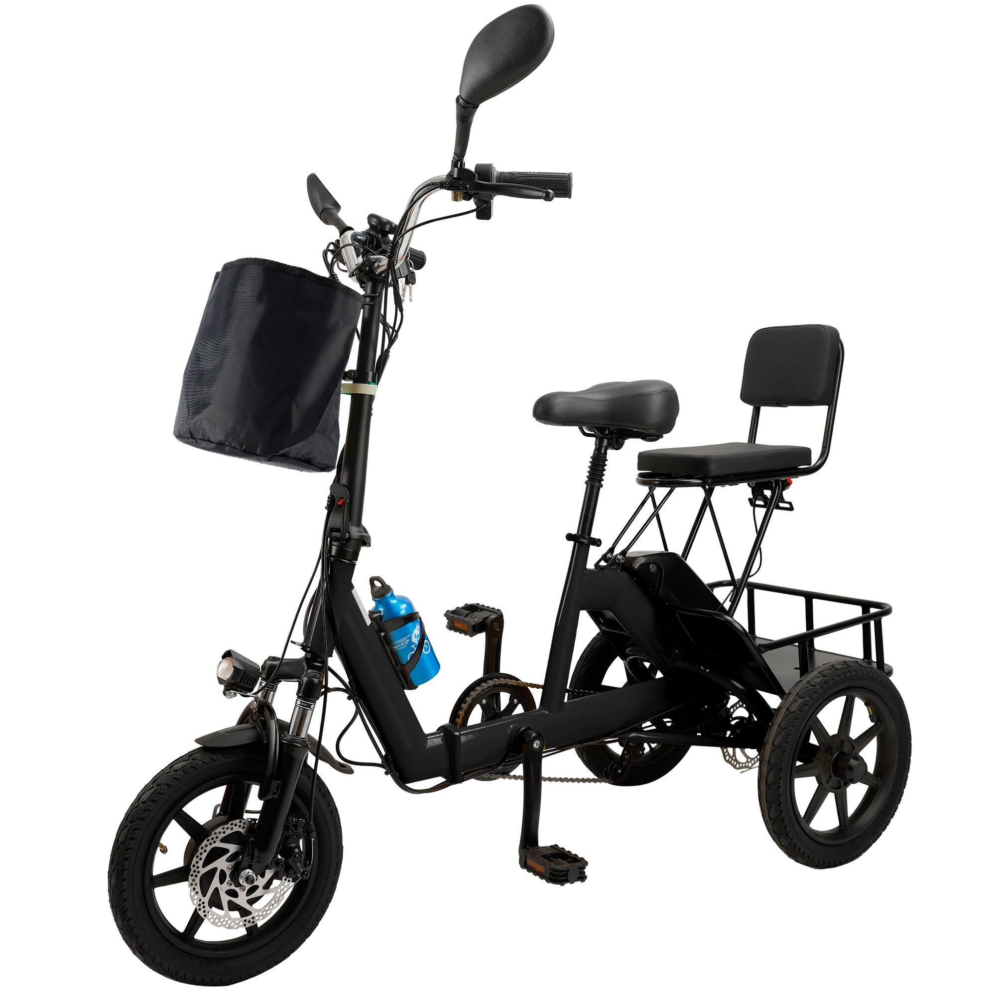 Topteng - ​​350W 48V 10.4Ah Folding Electric Trike for Adults - 3 Modes, 13MPH, 28 Miles to 43 Miles Range, 396lbs - Black