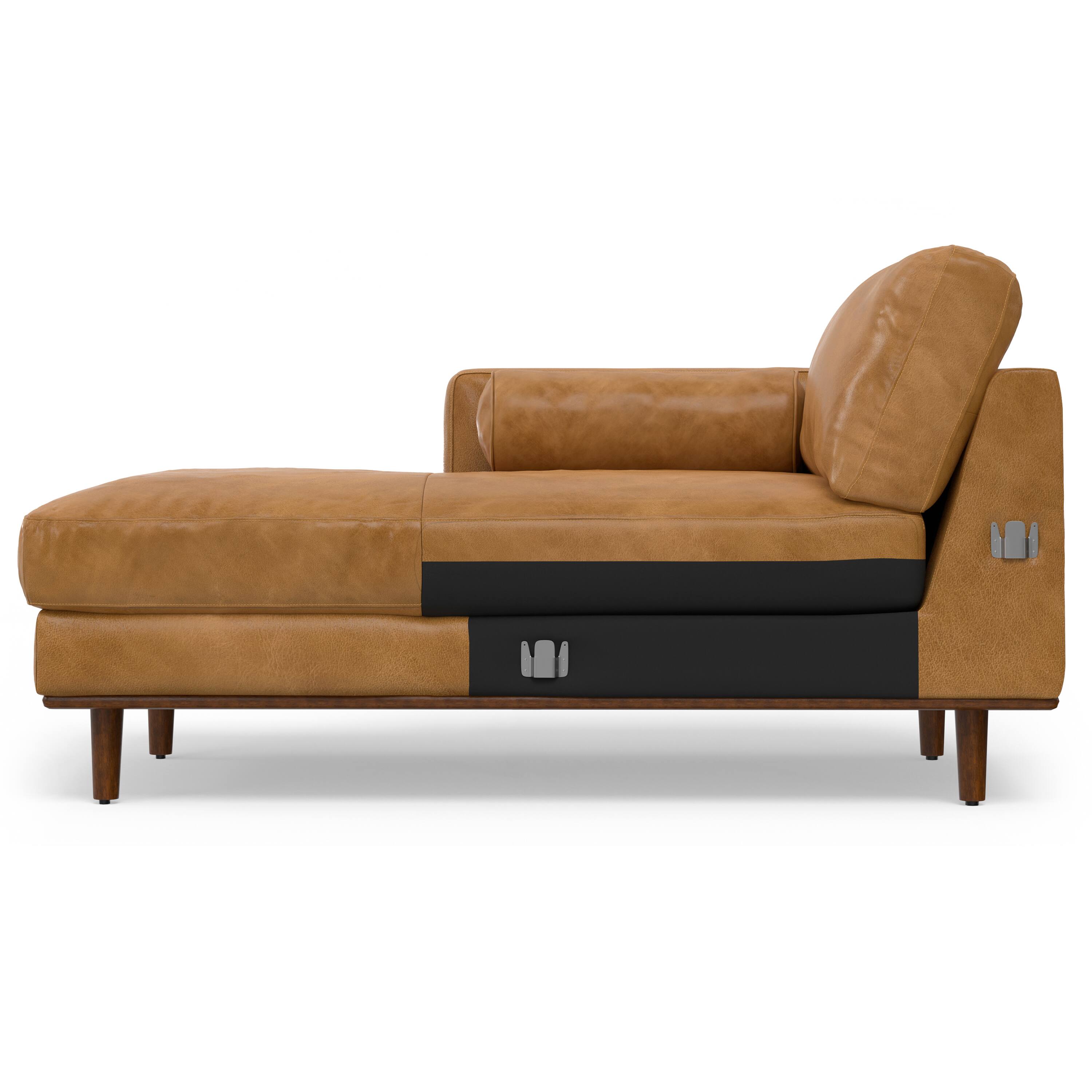 Alt View 2. Simpli Home - Morrison Mid Century Left Sectional 102 inch Wide Sofa Sectional in Sienna Genuine Leather - Sienna.