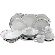 Front. Elama - Elama Fleur De Lys 20-Piece Dinnerware Set in White - White.