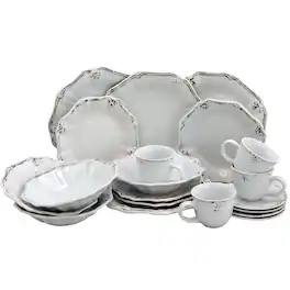 Elama - Fleur De Lys 20-Piece Dinnerware Set - White