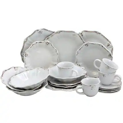 Front. Elama - Elama Fleur De Lys 20-Piece Dinnerware Set in White - White.