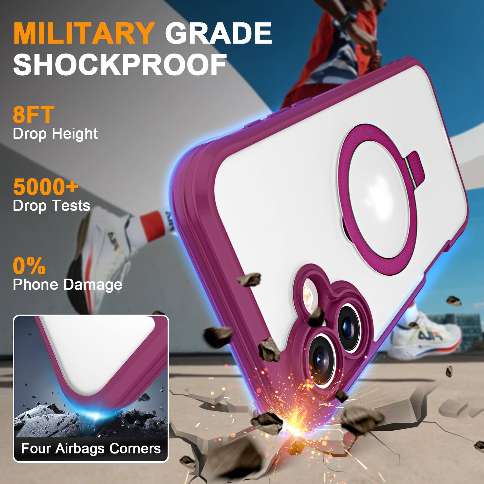MILITARY GRADE SHOCKPROOF

8FT Drop Height

5000+ Drop Tests

0% Phone Damage

FILA

Four Airbags Corners