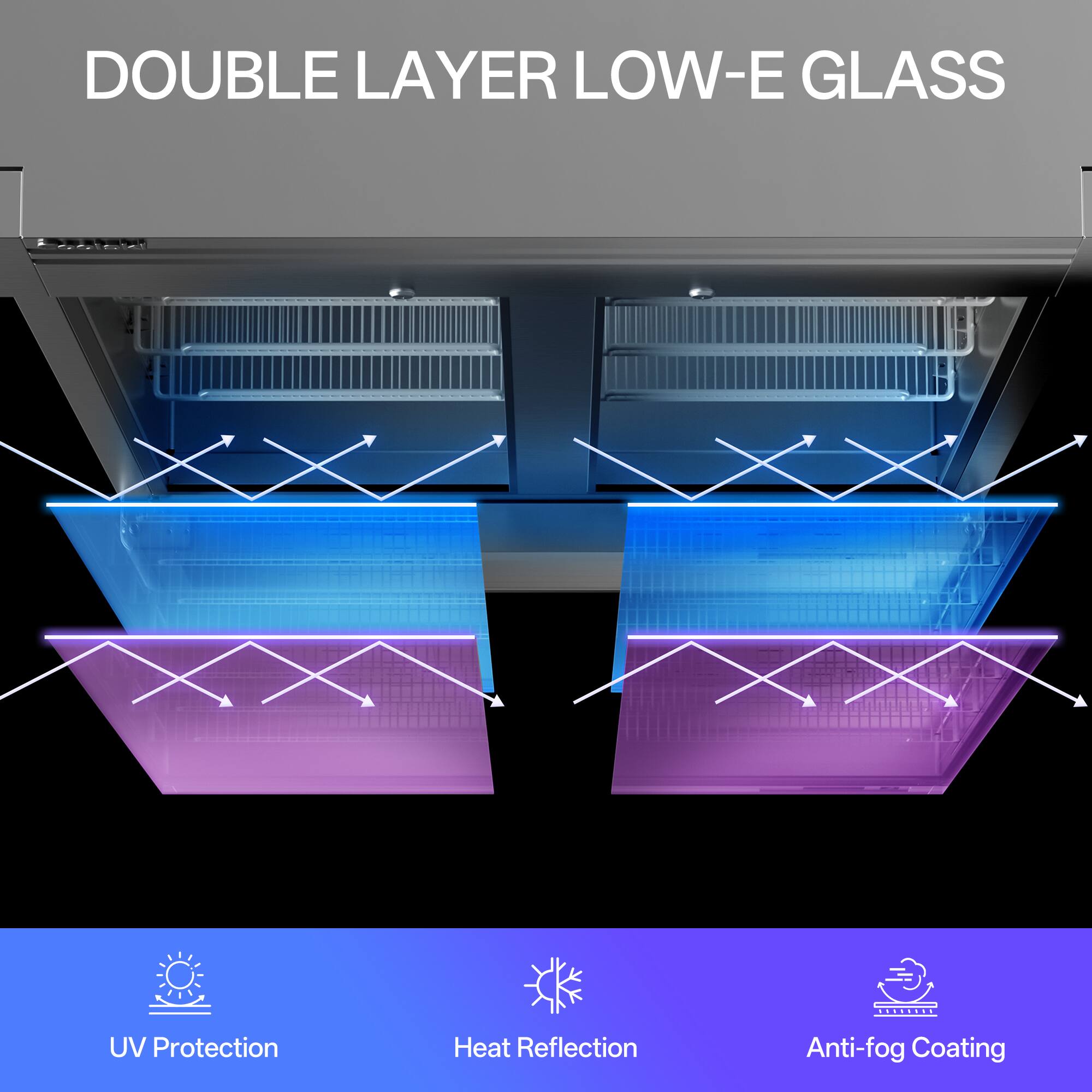 DOUBLE LAYER LOW-E GLASS

- UV Protection
- Heat Reflection
- Anti-fog Coating
