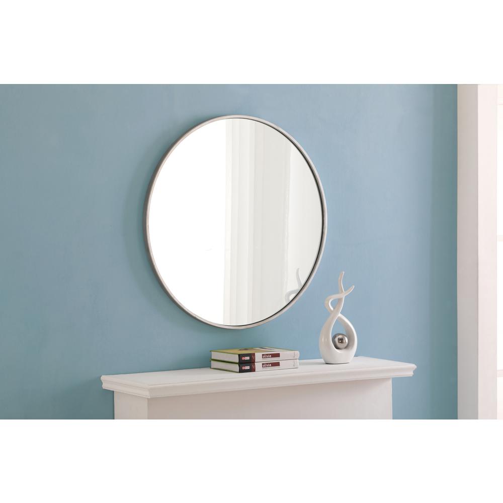 Back. Elegant Decor - Metal frame Round Mirror 28 inch Silver finish - Silver.