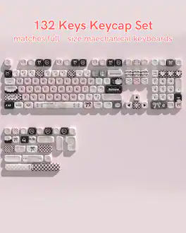 Womier - MOA Profile PBT Keycaps,Cute Style Keycap Set with Cute Icons for All US Layout Cherry MX Switch Mechanical Keyboard - Black-Pink