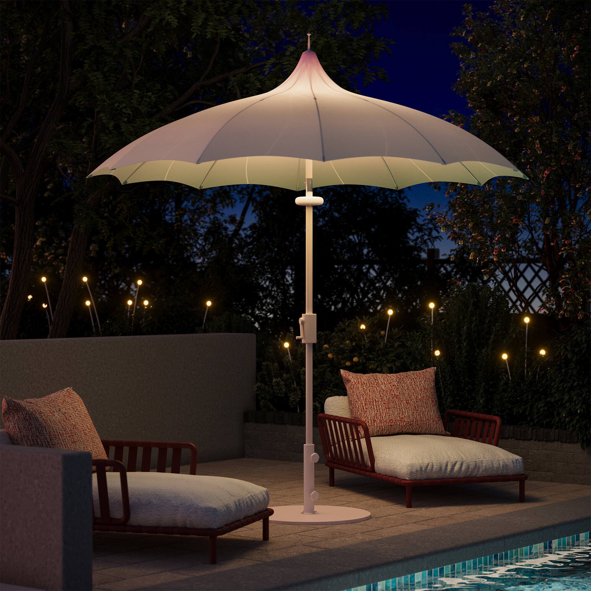 Left. Yardgrace - 9ft Patio Umbrella with light,Outdoor Market Table Umbrella UV Protection for Backyard,Garden,Pool,Deck - Gradient Green No base.
