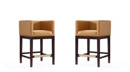Manhattan Comfort - Kingsley Mid-Century Modern Wood Upholstered Counter Stool - Set of 2 - Camel