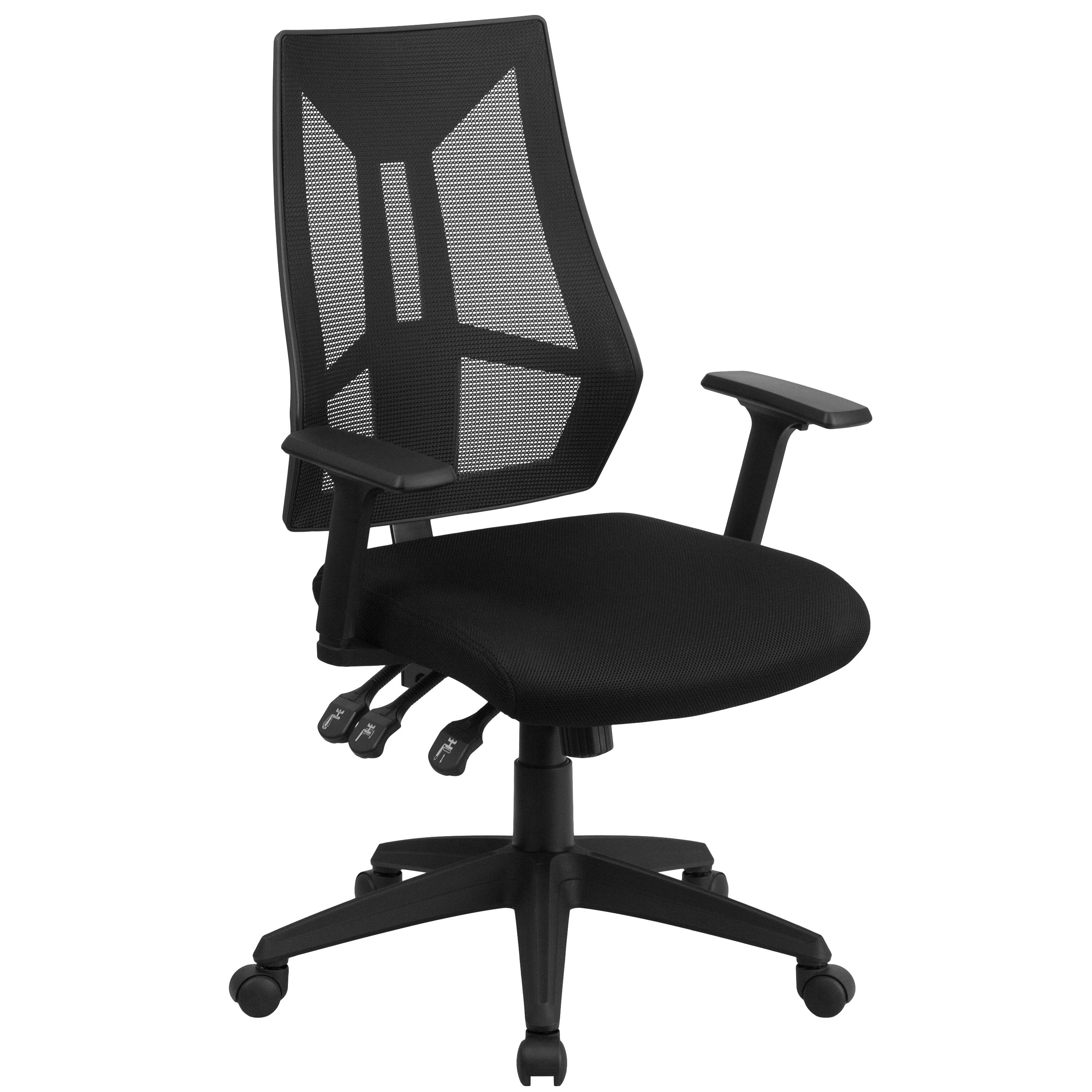 Front. Emma + Oliver - High Back Mesh Multifunction Swivel Ergonomic Task Office Chair with Adjustable Arms - Black.