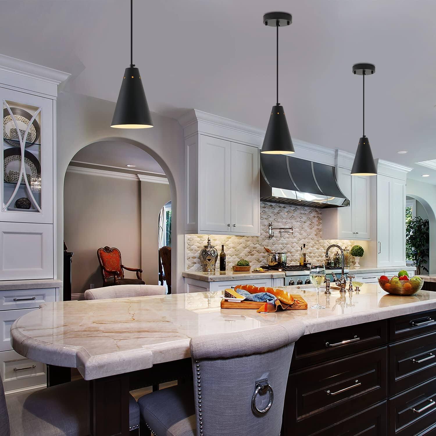 Alt View 3. FINEAK - Modern Farmhouse Pendant Lights 3-Pack for Kitchen Island & Dining Room - 3Pack Black.