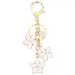 Unique Bargains - Initial Letter Flower Keychain, Alphabet M Drip Oil Cherry Blossom Keyring, Bag/Purse Charm for Birthdays, Christmas - White
