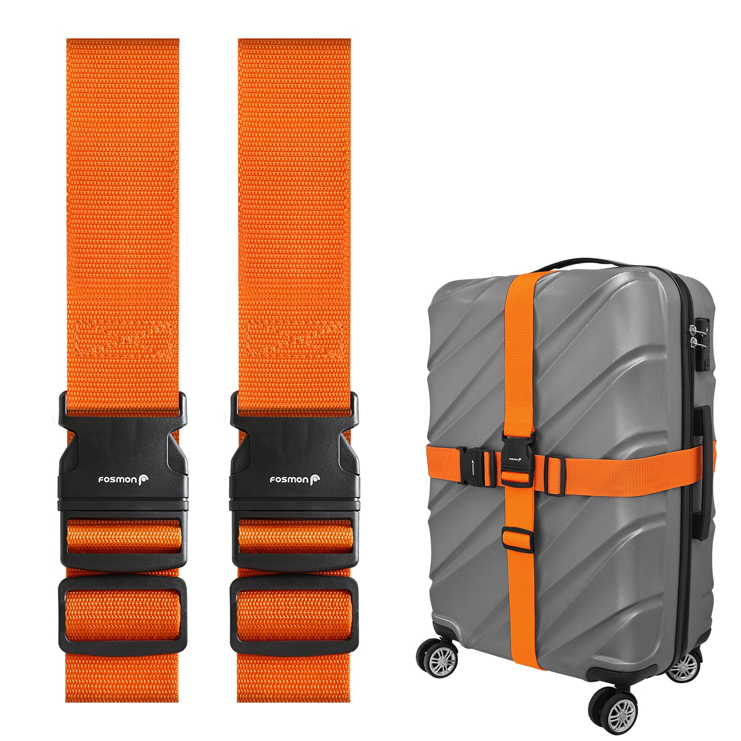 Fosmon - 2 Pack Luggage Straps with Buckle, Adjustable Luggage Straps for Suitcases, Baby Car Seat, Travel Luggage Belt - Orange