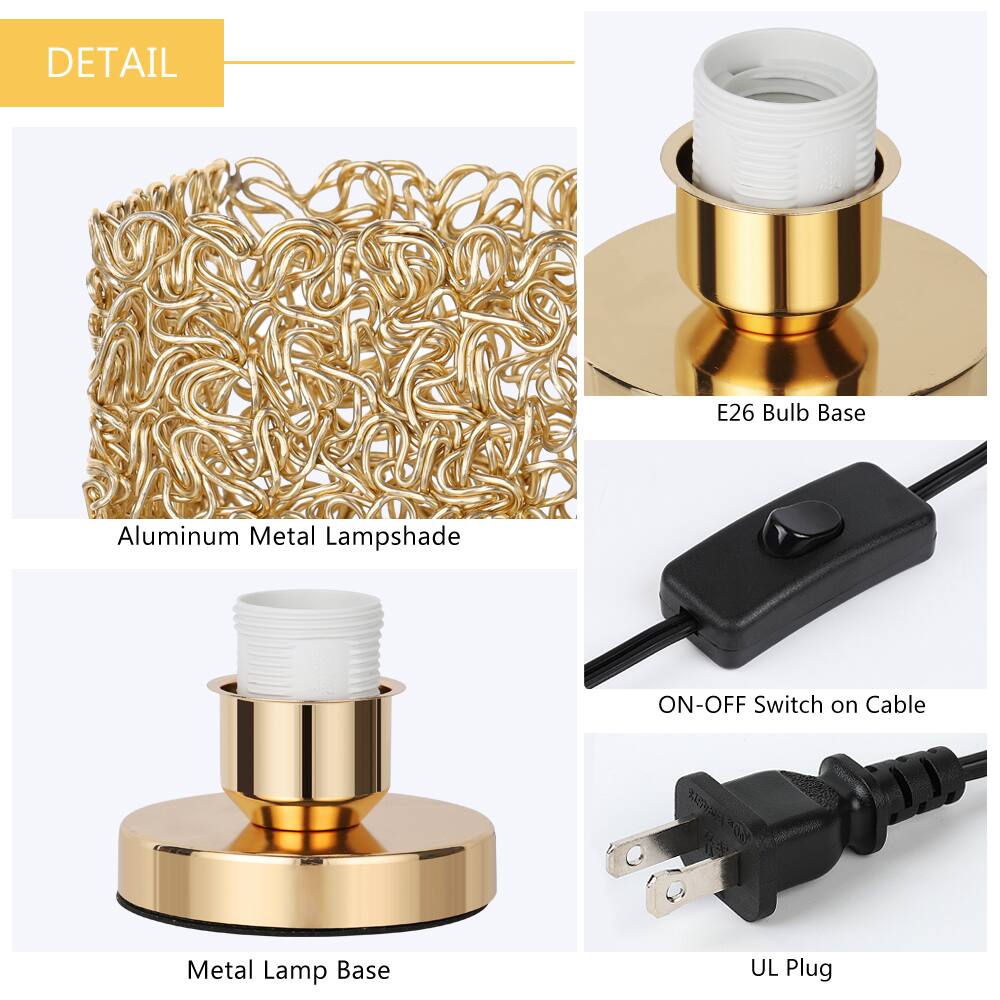 DETAIL

- E26 Bulb Base
- Aluminum Metal Lampshade
- Metal Lamp Base
- ON-OFF Switch on Cable
- UL Plug
