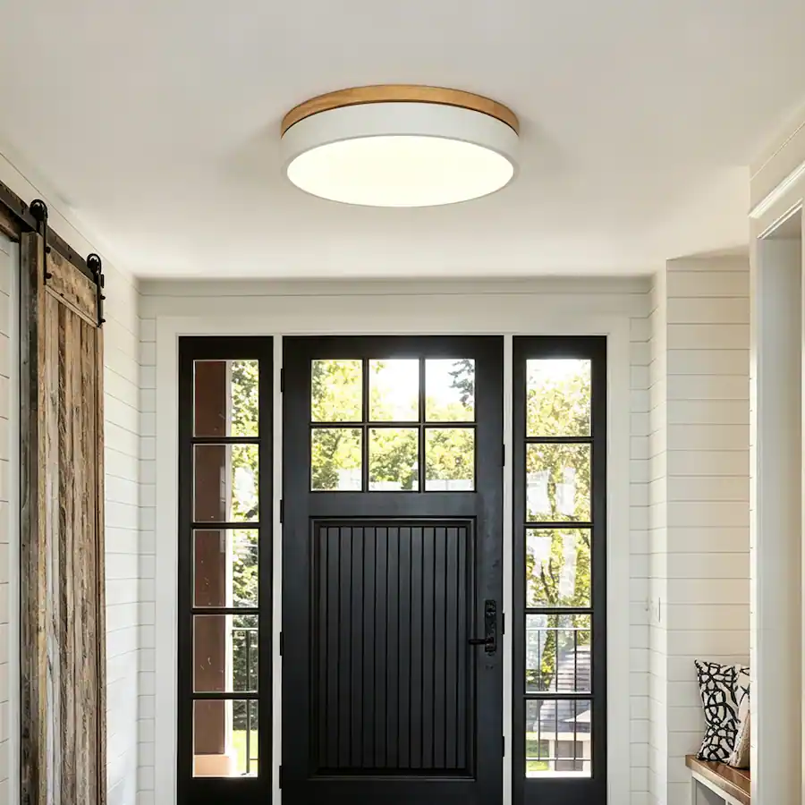Ceiling Pendant Light Rounded Umeiluce Modern Round LED Flush Mount Ceiling Light Iron and Wood ...