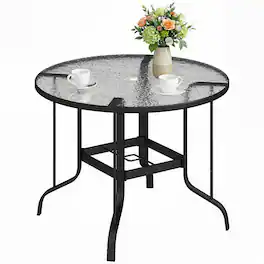 Outsunny - Round Patio Table with Umbrella Hole - Black