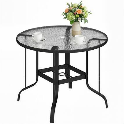 Front. Outsunny - Round Patio Table with Umbrella Hole - Black.