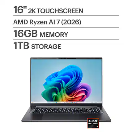 16" 2K TOUCHSCREEN
AMD Ryzen AI 7 (2026)
16GB MEMORY
1TB STORAGE