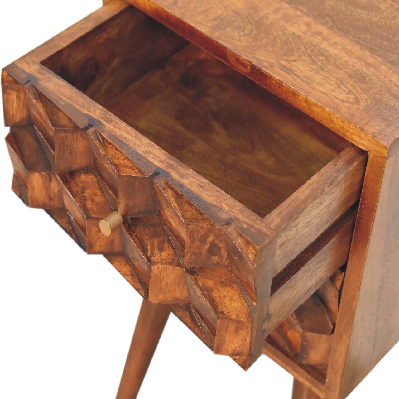 Alt View 2. Artisan Furniture - Artisan Furniture Solid Wood Mini Chestnut Cube 2 Drawer, Nordic legs, Nightstand, Dark Brown - Chestnut.